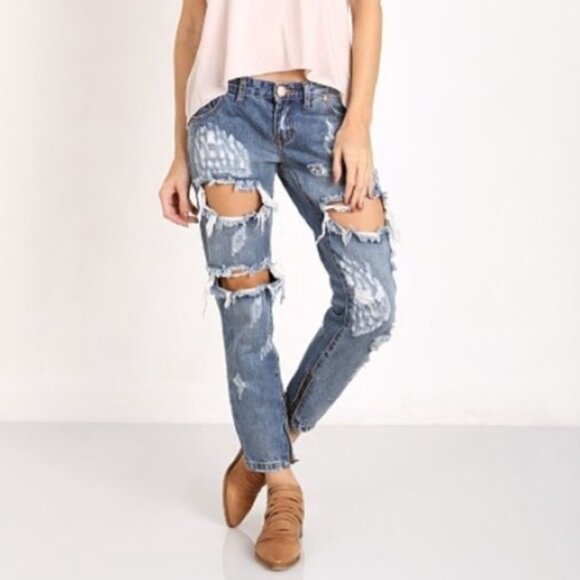 Free People One Teaspoon Freebirds Skinny Straight Jeans Distressed Low Rise - Picture 1 of 16